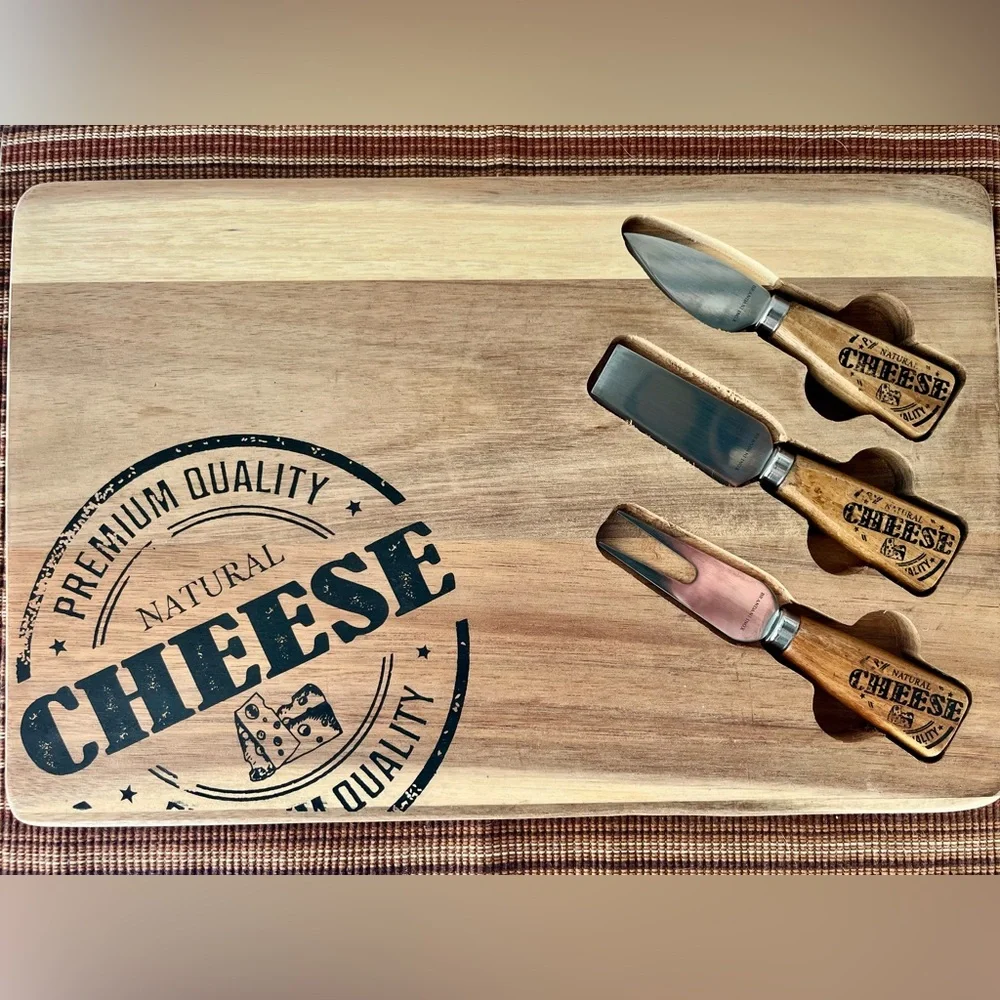 Brandani Inox Cheese Board Knife Set Acacia Wood Cutting Board Charcuterie 9x13